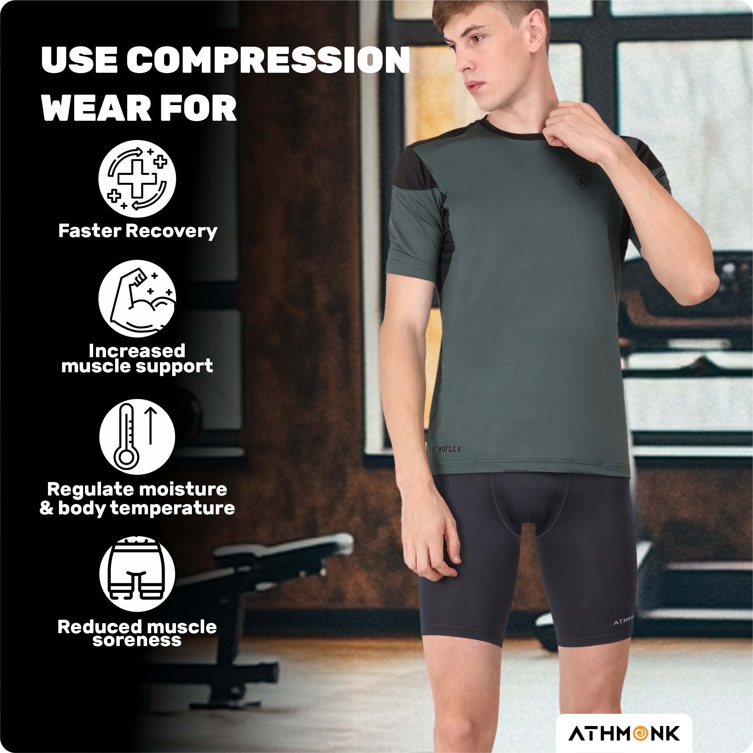 Athmonk 4-Way Lycra Compression Shorts for Men with Phone Pocket | Skin Fit, Non Padded | Cycling Running Workout Gym Cricket Football Sports | Recovery Muscle Support Quick Dry Anti-Chafe